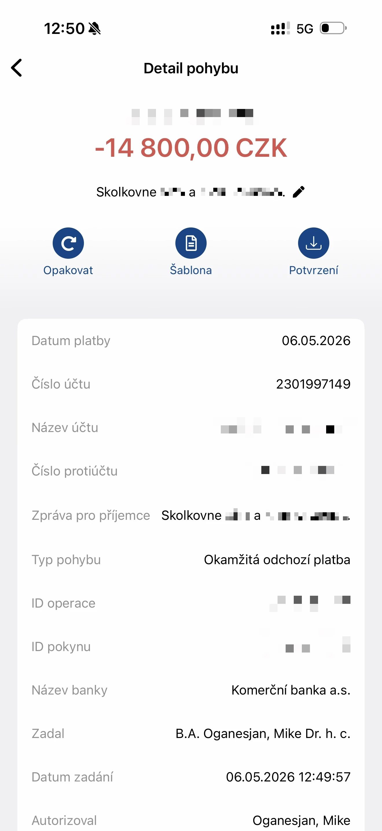 Potvrzení o platbě školkovného