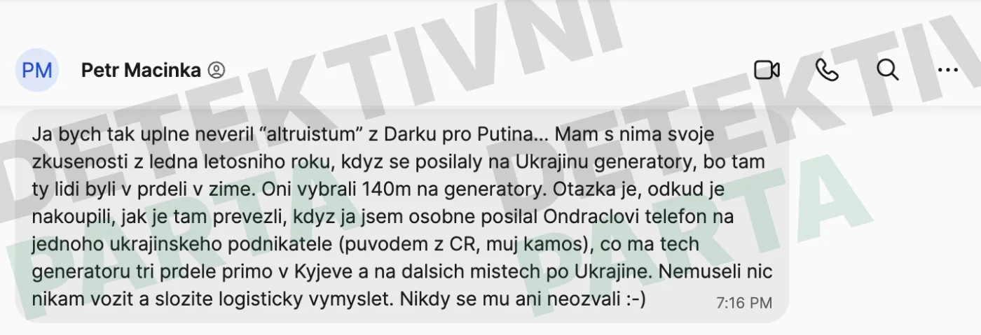 7. 8. 2026 - rozebírá sbírku Dárek pro Putina a 140 milionů na generátory.