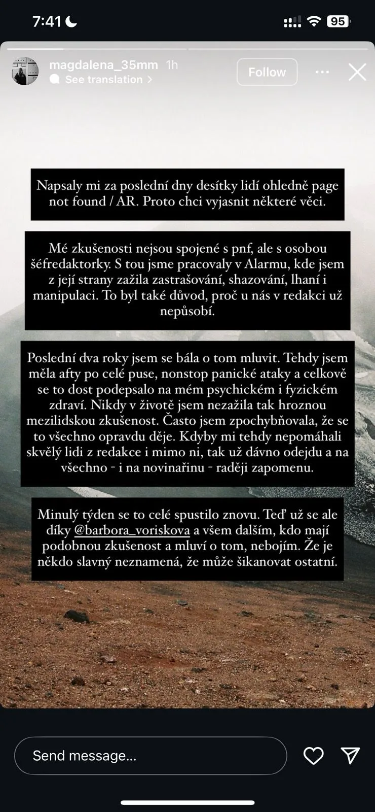 Svědectví Magdaleny na Instagramu